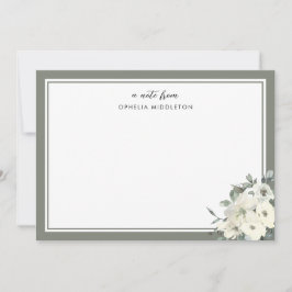 Cartão De Notas Clássico Minimalista Verde Oliva Floral Bordado