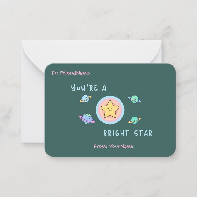 Cartão De Notas Classroom Valentines Card – You’re a Bright Star (Frente)
