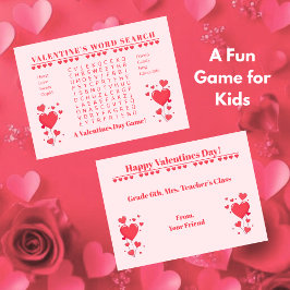 Cartão De Notas Classroom Valentine's Day Card Game-Word Search