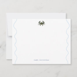 Cartão De Notas Coastal Blue Crab Wavy Border Personalized