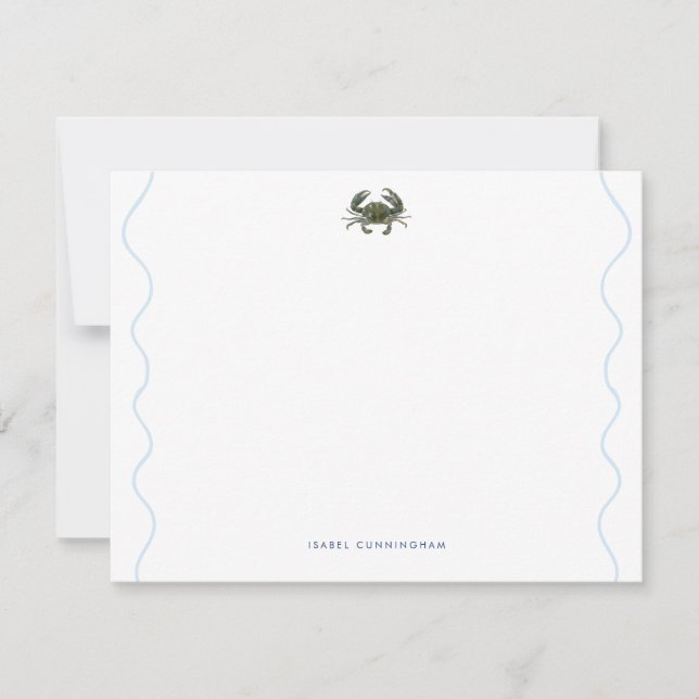 Cartão De Notas Coastal Blue Crab Wavy Border Personalized (Frente)