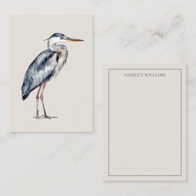 Cartão De Notas Coastal Blue Heron Bird (Frente/Verso)
