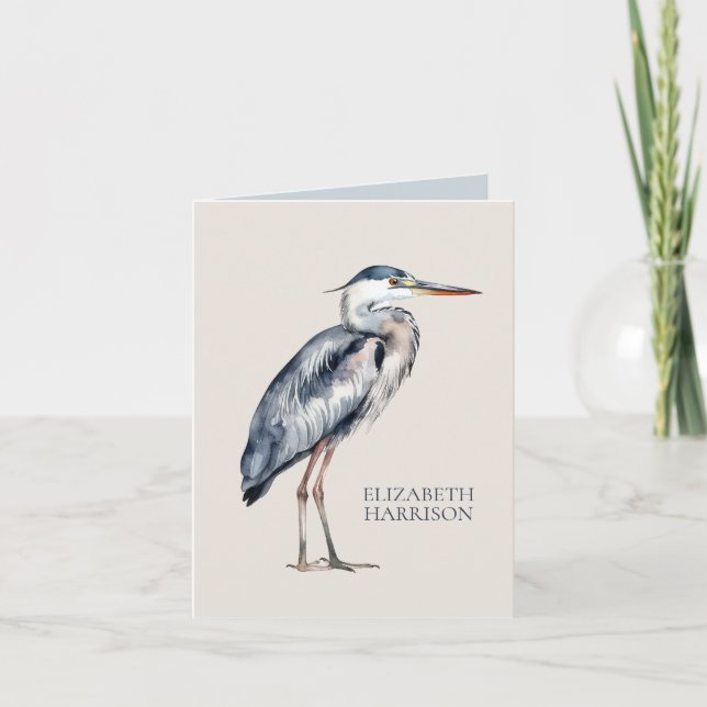 Cartão De Notas Coastal Blue Heron Bird Personalized (Frente)