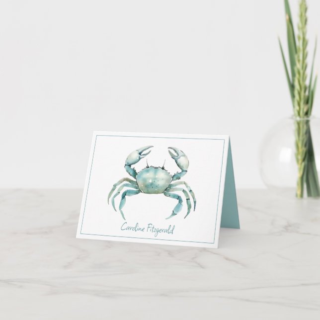 Cartão De Notas Coastal Watercolor Crab Personalized (Frente)