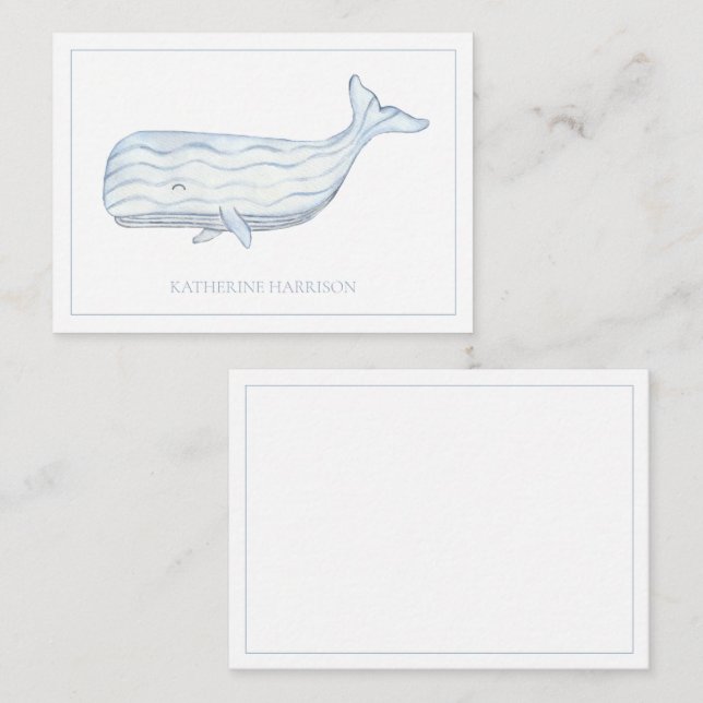Cartão De Notas Coaster Watercolor Blue Whale Personalizado (Frente/Verso)