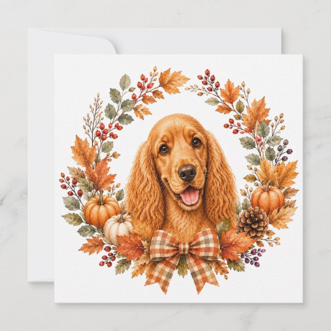 Cartão De Notas Cocker Spaniel Coroa de Outono (Frente)