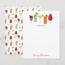 Cartão De Notas Cocktails de Aquarela e Bebidas de Partido Persona