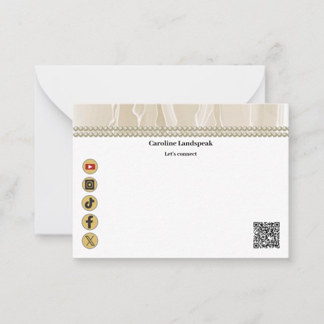 Cartão De Notas Código QR Champagne Moderno Pérolas de Seda Mídia  (Frente)