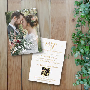 Cartão De Notas código qr da foto de casamento rsvp de ouro modern
