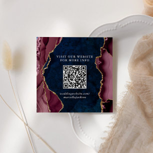 Cartão De Notas Código QR do site em Ágata Azul Marinho, Burgundy