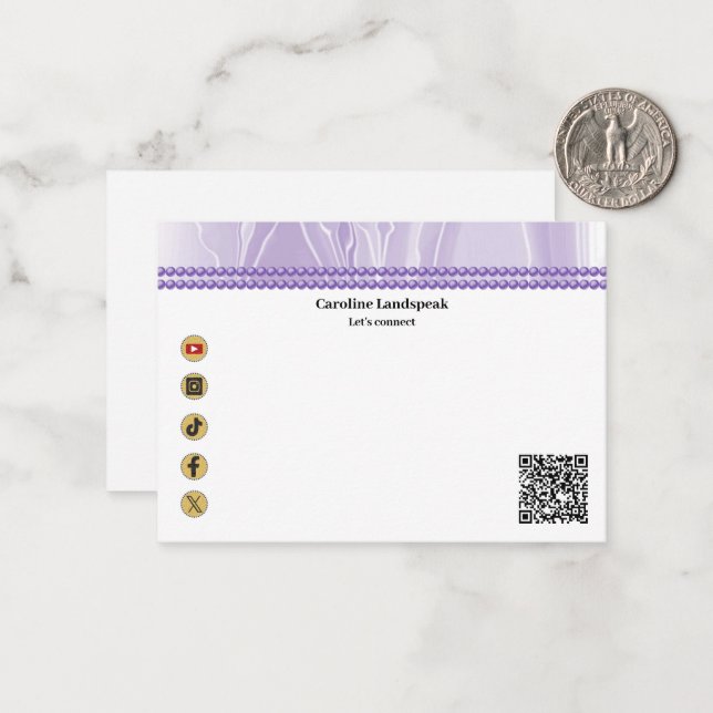 Cartão De Notas Código QR Moderno Roxo Pérolas de Seda Mídia Socia (Frente/Verso In Situ)