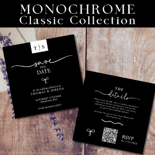 Cartão De Notas Código QR Salvar a Data Arco da Curva Branca Preta