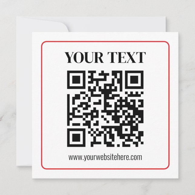 Cartão De Notas Código QR simples preto e branco com borda vermelh (Frente)