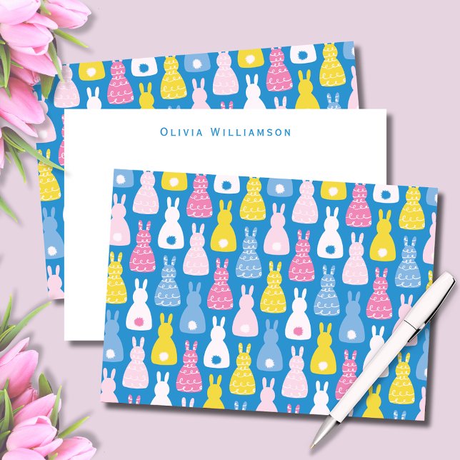 Cartão De Notas Coelho da Páscoa Fofo (Cute blue bunny rabbit personalized notecards, great for Easter thank you notes and kids stationery.)