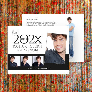 Cartão De Notas Colagem de Fotos de Graduação Sofisticada Preta