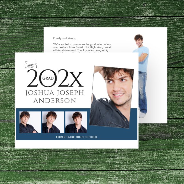 Cartão De Notas Colagem de Fotos de Graduação Sofisticada Real Azu (Criador carregado)