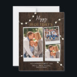 Cartão De Notas Colagem de Fotos Rústicas com Luzes de Fadas para<br><div class="desc">Nossos cartões de colagem de fotos de férias são facilmente personalizáveis. Adicione suas fotos de família e edite o texto de espaço reservado clicando no botão "Personalizar". Altere o layout ou as fontes facilmente usando nossa "Ferramenta de Design"</div>