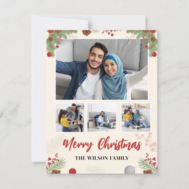 Cartão De Notas Colagem de Quatro Fotos de Feliz Natal Desenhado à (Frente)