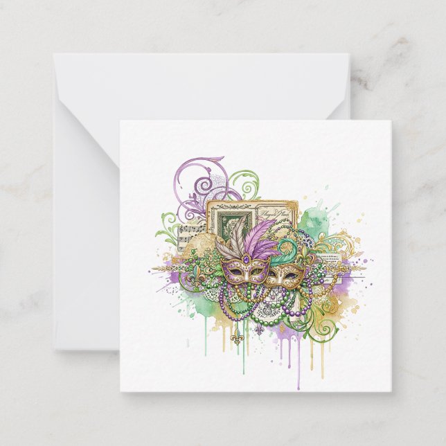 Cartão De Notas Colagem Splatter Mardi Gras (Frente)