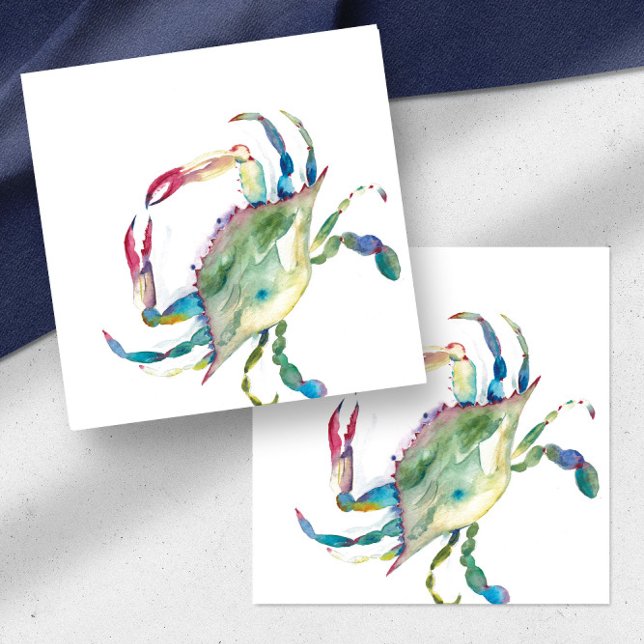 Cartão De Notas Colorida Watercolor Crab Mini (Note cards beach watercolor blue crab blank on one side art by Victoria Grigaliunas Do Tell A Belle)