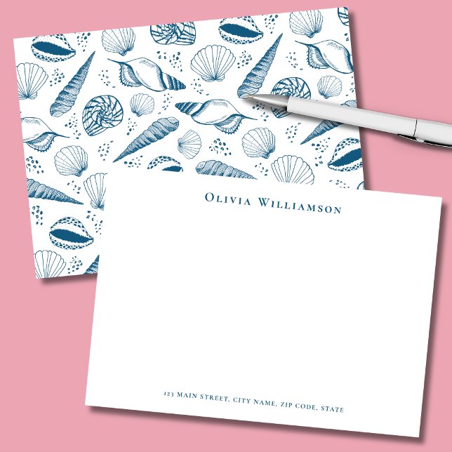 Cartão De Notas Concha Marinha Azul Costeira (Teal blue seashells personalized stationery note cards)