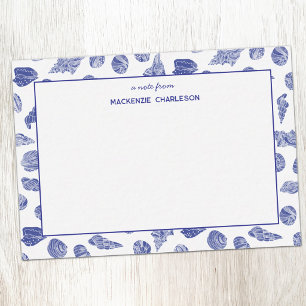 Cartão De Notas Concha Marinha Náutica Azul Personalizada