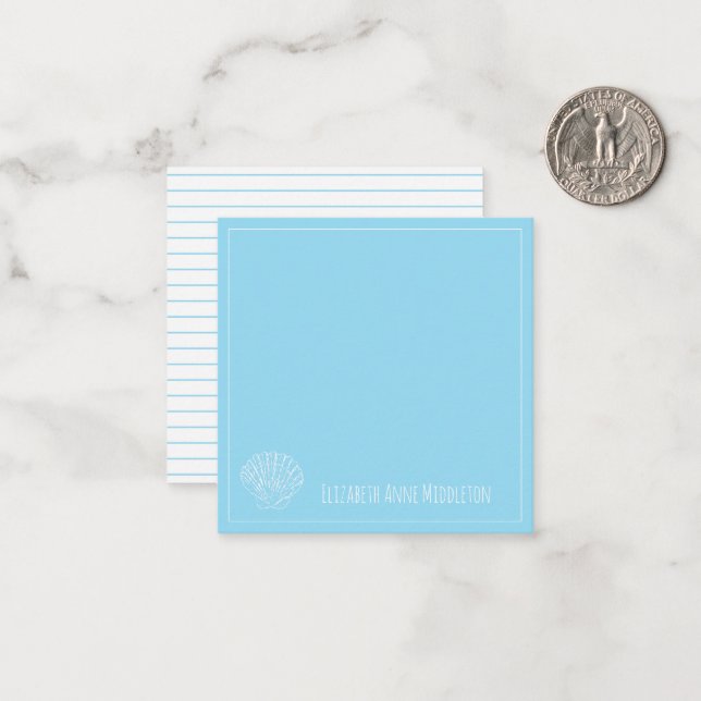 Cartão De Notas Conchas Personalizadas Azul Claro e Branco (Frente/Verso In Situ)