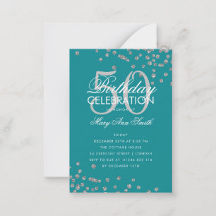 Cartão De Notas Confetti Silver Teal Invite de Aniversário do Orça