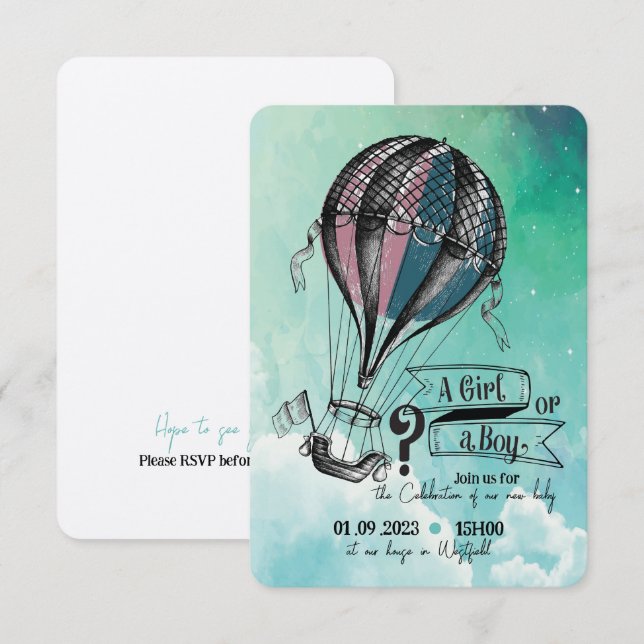 Cartão De Notas Convidado de Sexo do Balão de Ar Quente (Frente/Verso)