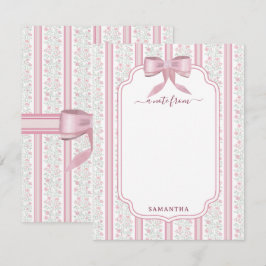 Cartão De Notas Coquete Floral Rosa Vintage com Nome Personalizado