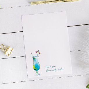 Cartão De Notas Coquetel Azul Aquarela Obrigado Carta