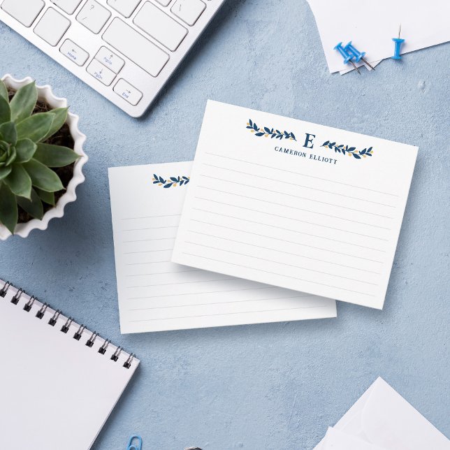 Cartão De Notas Cor Azul Verde Amarelo Berries Monograma Vinculado (Criador carregado)