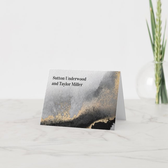 Cartão De Notas Cor de Água Negra e Dourada Moderna (Frente)