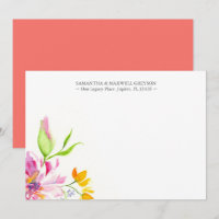 Cor de Água Rosa e Laranja Floral Obrigado Nota