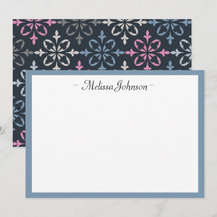 Cartão De Notas Cor-de-rosa e Marinho moderno Damask Personalizado