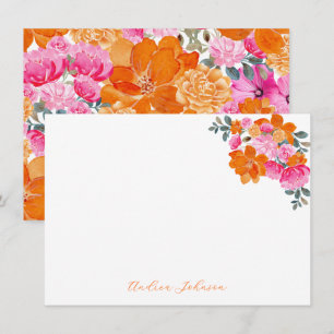 Cartão De Notas Cor Laranja Cor Laranja Cor Floral Nome Personaliz