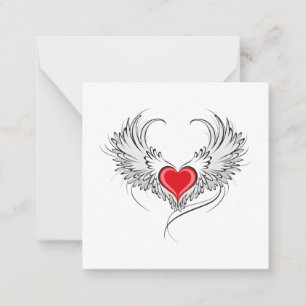 Cartão De Notas Coração Anjo Vermelho com asas