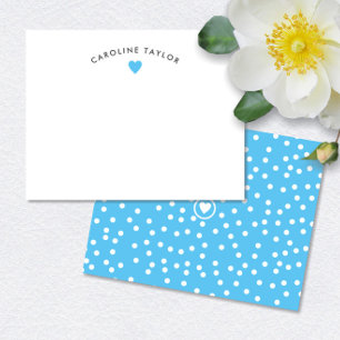 Cartão De Notas Coração Azul Céu & Pontinhos Fofo Elegante