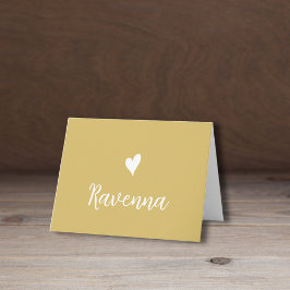 Cartão De Notas Coração Branco e Nome Manuscrito Dourado