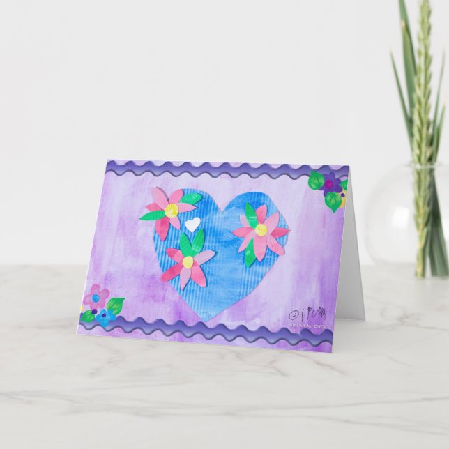 Cartão De Notas Coração primavera - Arte infantil para COC (Frente)