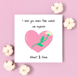 Cartão De Notas Coração Rosa e Flor Branca Mencionam Você