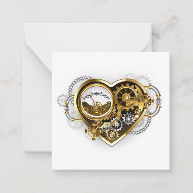 Cartão De Notas Coração Steampunk com Manômetro (Frente)