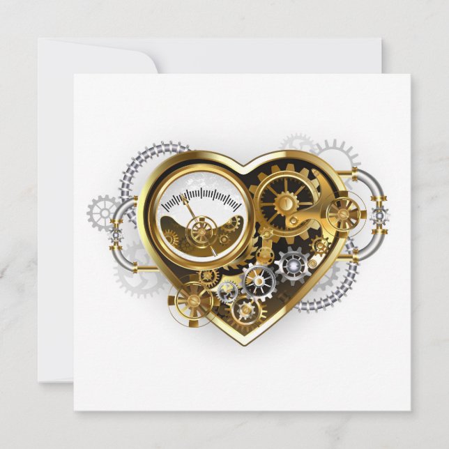 Cartão De Notas Coração Steampunk com Manômetro (Frente)
