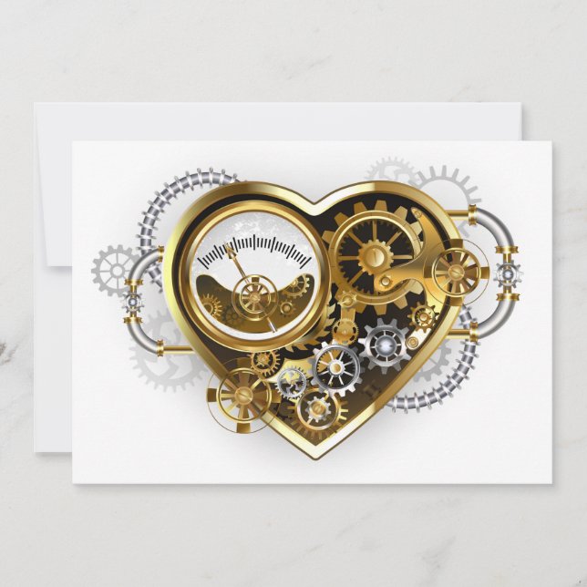 Cartão De Notas Coração Steampunk com Manômetro (Frente)