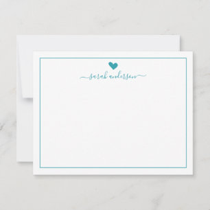 Cartão De Notas Coração Teal de Caligrafia Moderna Personalizado