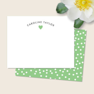 Cartão De Notas Coração Verde Lima & Bolinhas Fofo Feminino