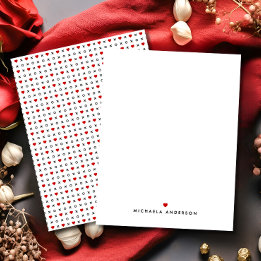 Cartão De Notas Corações Vermelhos Modernos e Nome Personalizado d