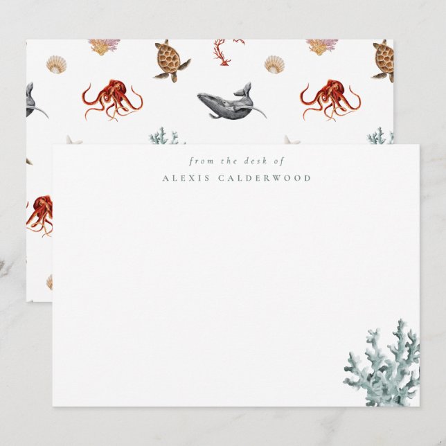 Cartão De Notas Coral do Mar Verde Moderno Personalizado (Frente/Verso)