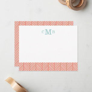 Cartão De Notas Coral Herringbone Monograma Personalizado