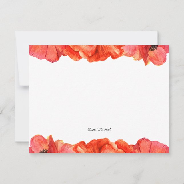 Cartão De Notas Cores d'água de papoilas vermelhas (Frente)